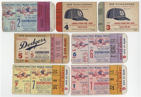 1955 World Series Ticket Stubs Lot of 7 Six Signed by Ford/Podres and Others (6) (JSA)